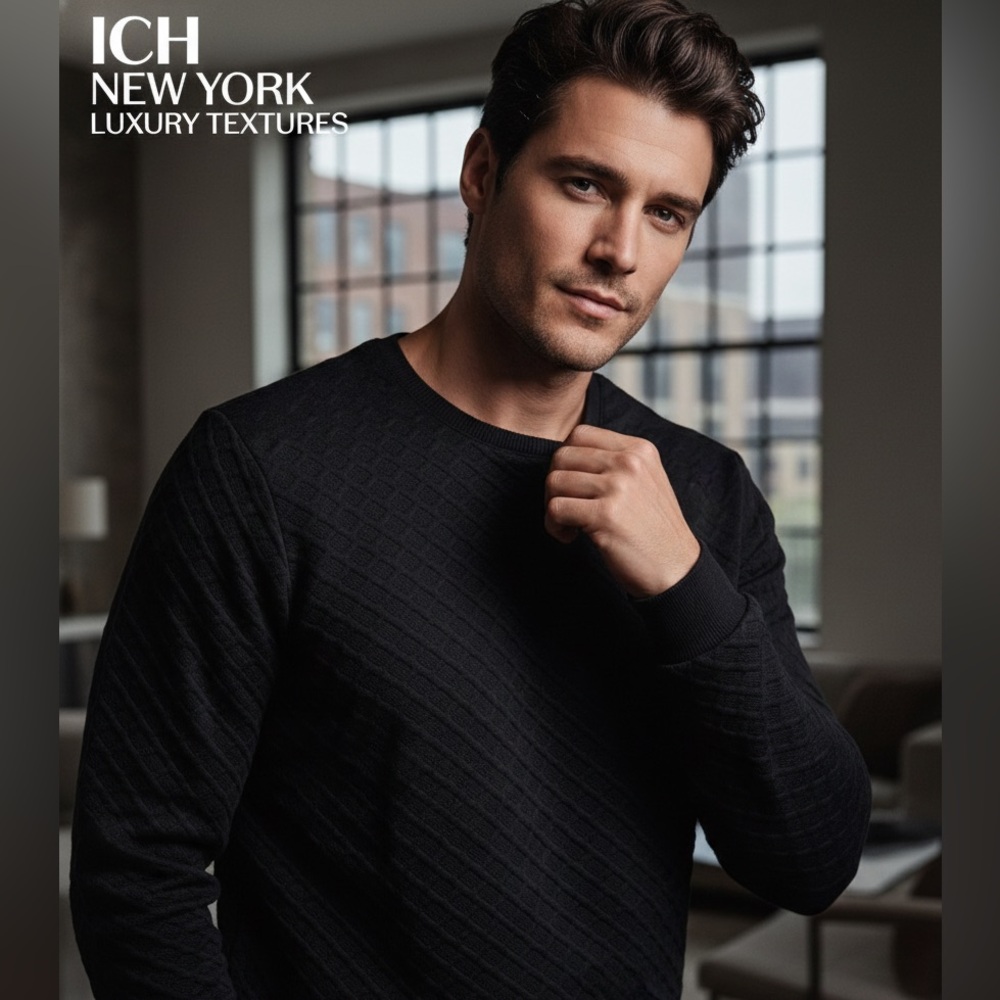 ICH New York Men's Black Crewneck Sweater